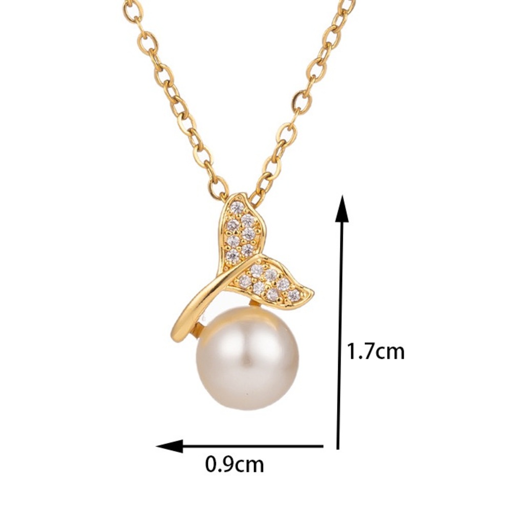 *New* 304 Stainless Steel Gold Pearl Pendant Necklace